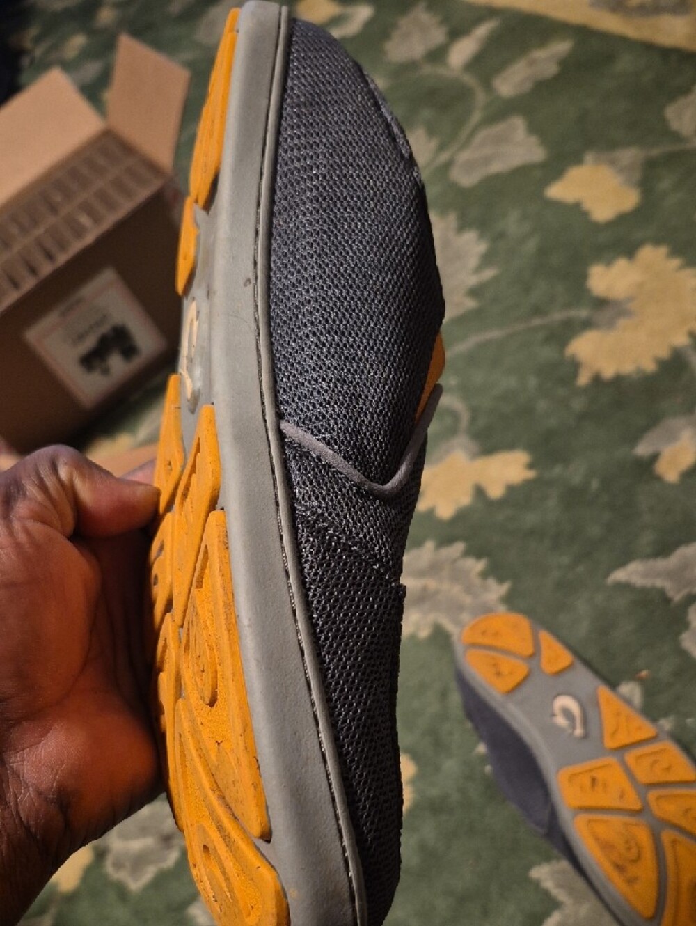 OluKai Men's Knit Slip-On Loafers in Charcoal with Orange Liner - Picture 4 of 10